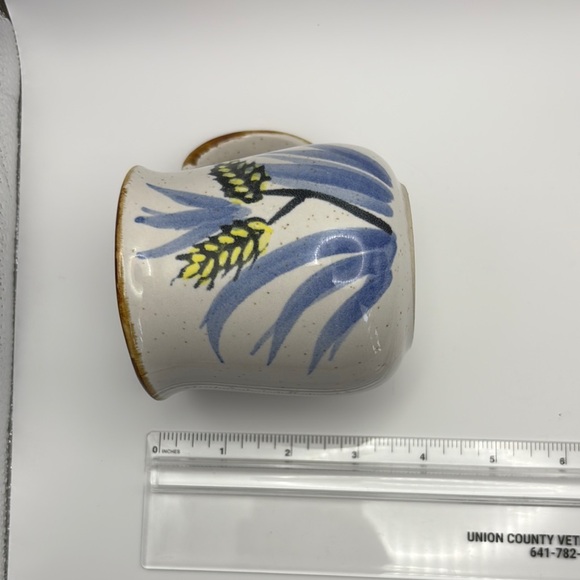 Vintage Hand-Painted Ceramic Mug – Blue Leaf & Golden Wheat Motif – Rustic Boho - Picture 5 of 5